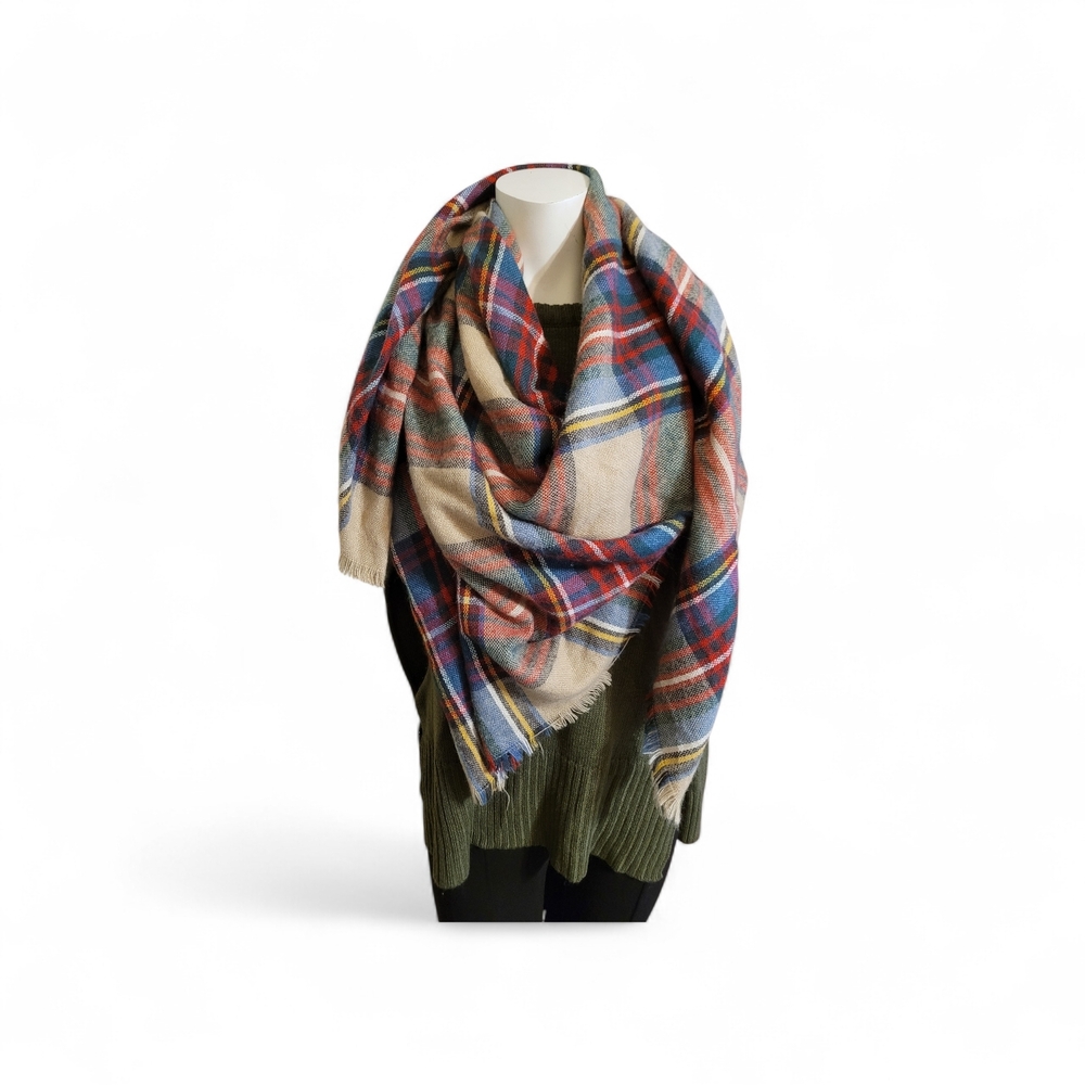 Oversized Plaid Acrylic Blanket Scarf